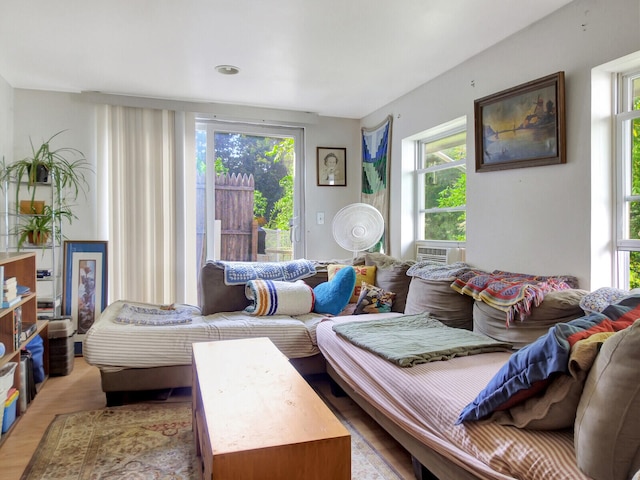 living room with light hardwood / wood-style floors