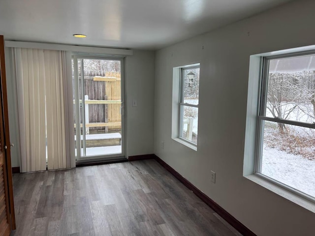 empty room featuring a healthy amount of sunlight and dark hardwood / wood-style floors