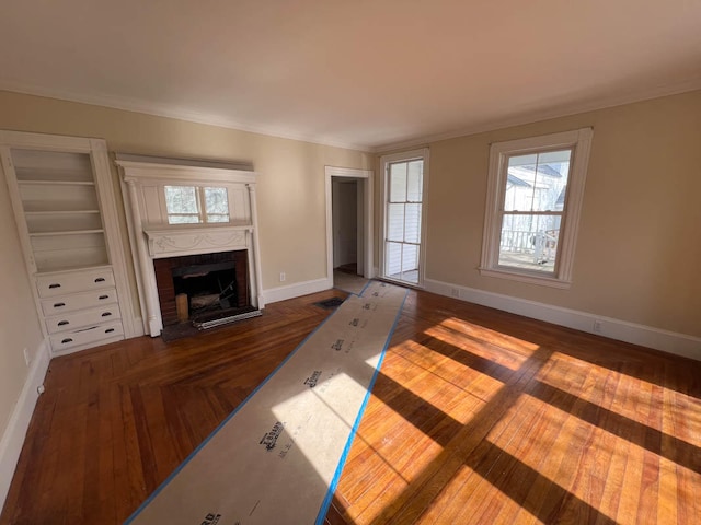 unfurnished living room featuring dark hardwood / wood-style flooring