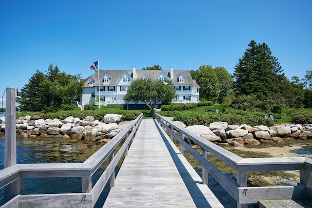 view of dock with a water view