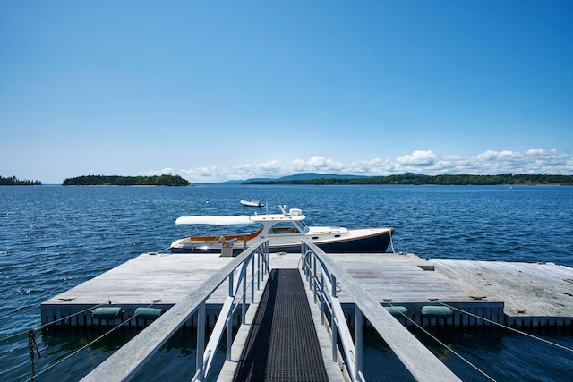 view of dock with a water view