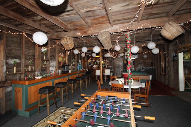 unfurnished dining area with bar and pool table