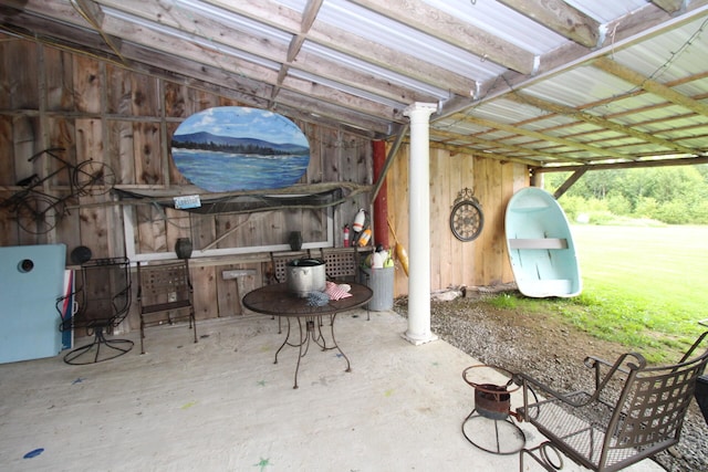 view of patio / terrace featuring a mountain view