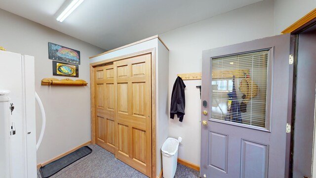 doorway featuring carpet floors