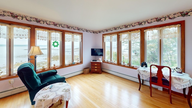 living area featuring light hardwood / wood-style flooring and a baseboard radiator