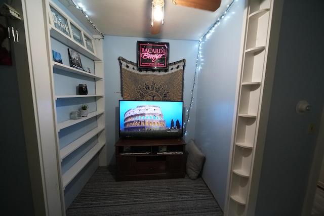 interior space with dark colored carpet