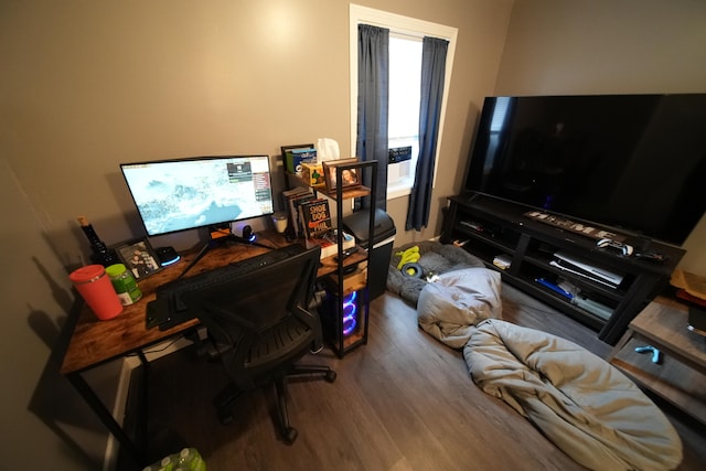 office area with dark hardwood / wood-style flooring