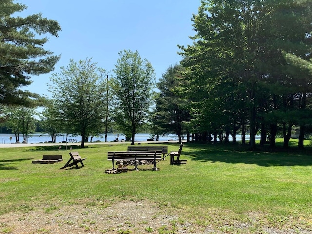 view of community featuring a yard and a water view