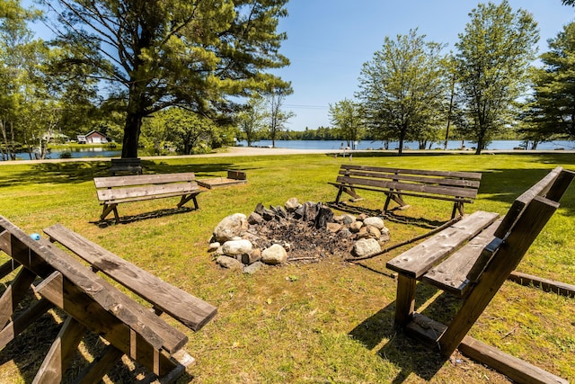 view of property's community featuring a yard and a water view