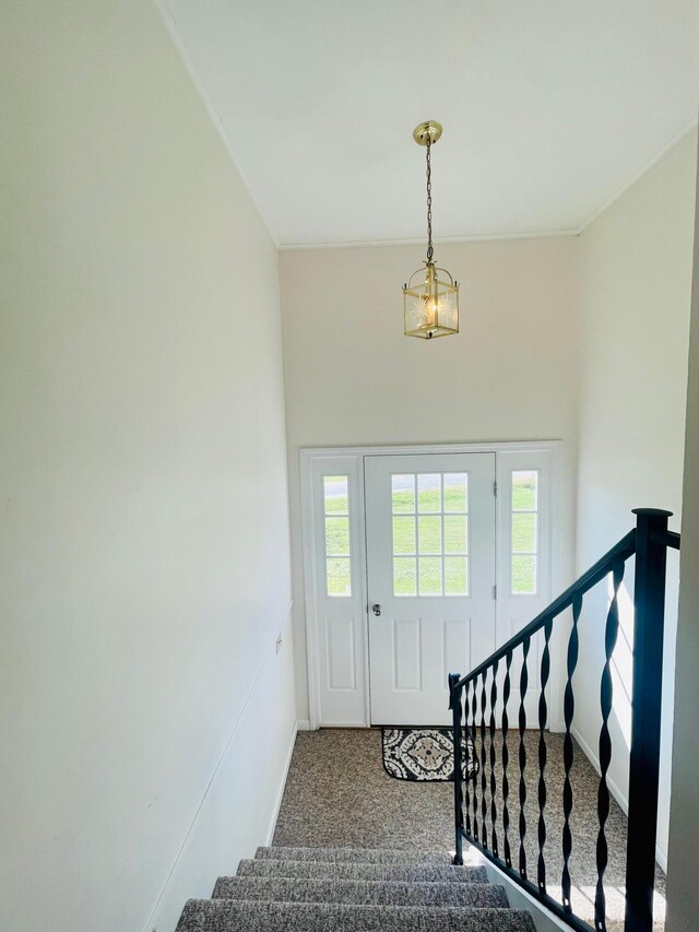 view of carpeted foyer