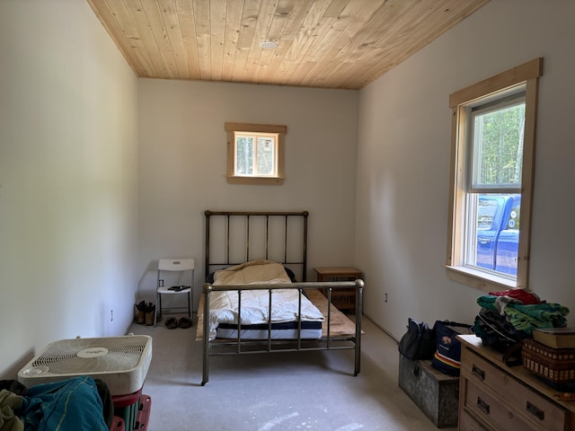 bedroom with wood ceiling