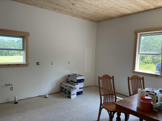 office space with wood ceiling