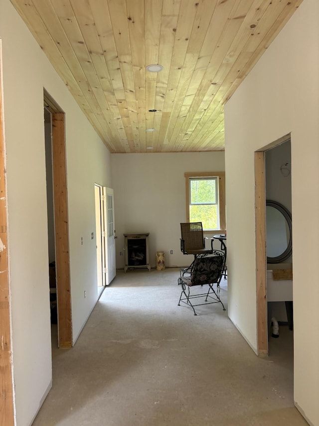 hallway with wooden ceiling