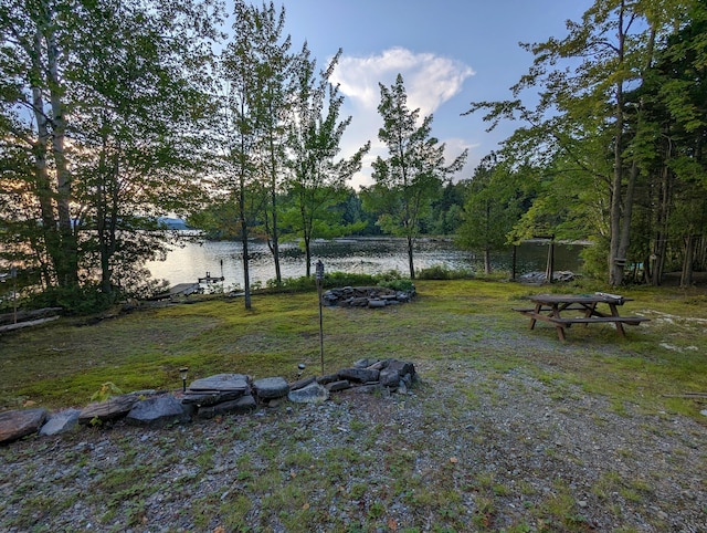 view of yard with a water view