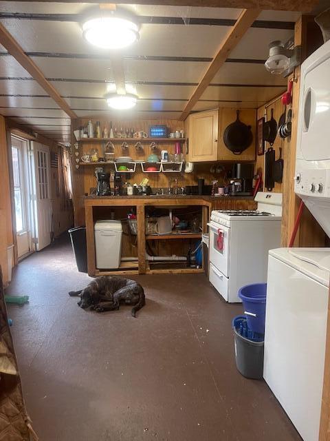 basement with stacked washer and clothes dryer