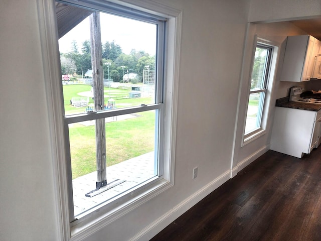 interior space with dark wood-type flooring