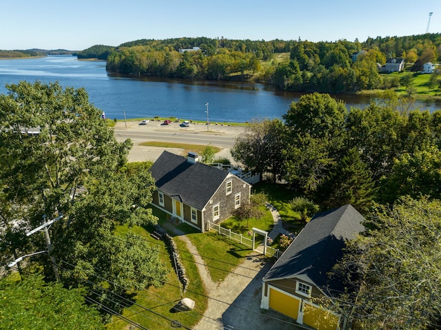 bird's eye view featuring a water view