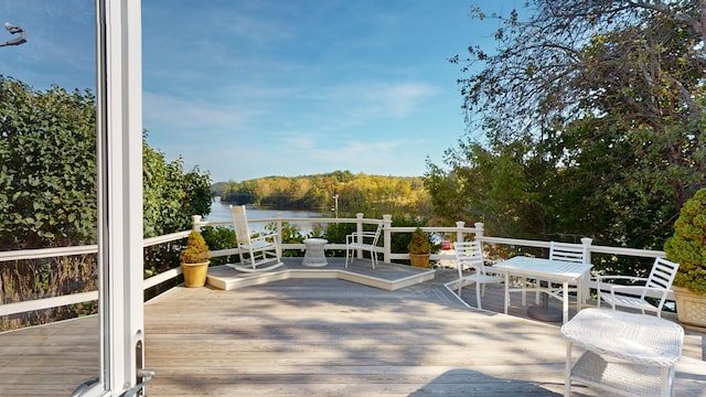 deck with a water view