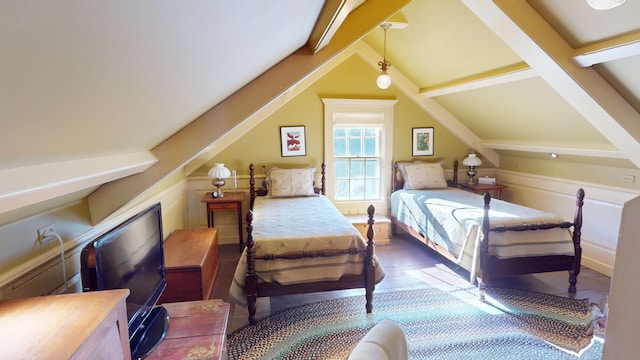 bedroom with lofted ceiling