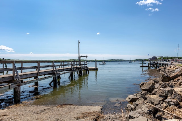 dock area with a water view