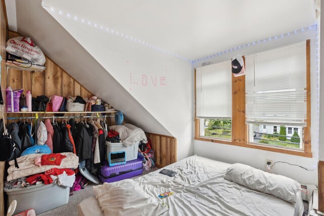 bedroom featuring carpet and a closet