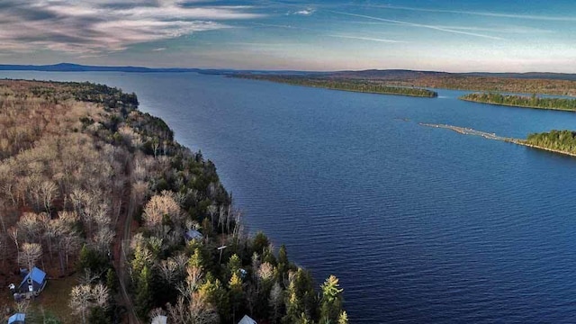 aerial view at dusk with a water view