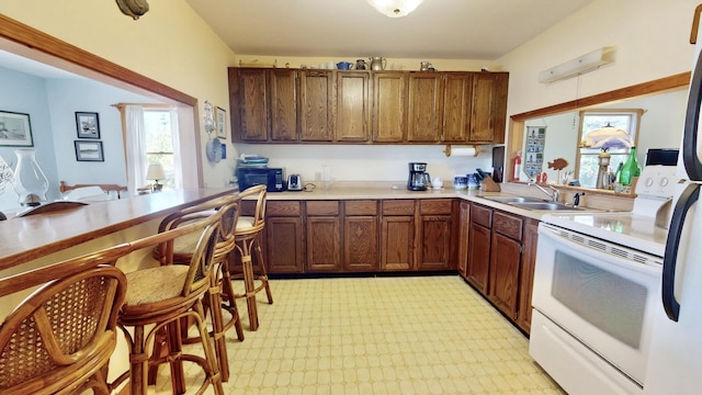 kitchen with sink, refrigerator, and electric stove