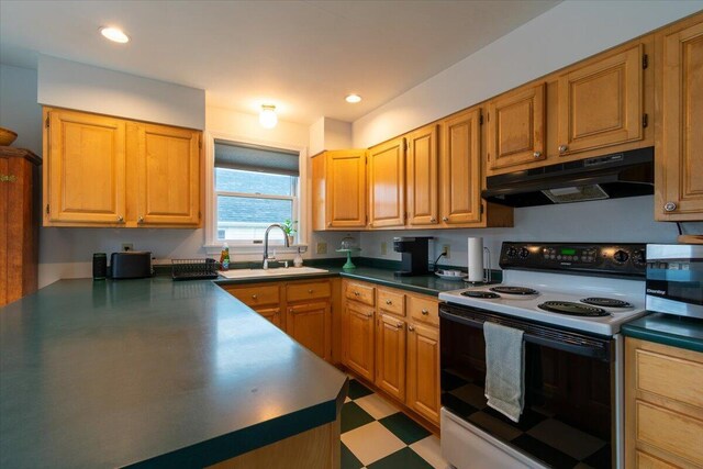 kitchen with range with electric stovetop and sink