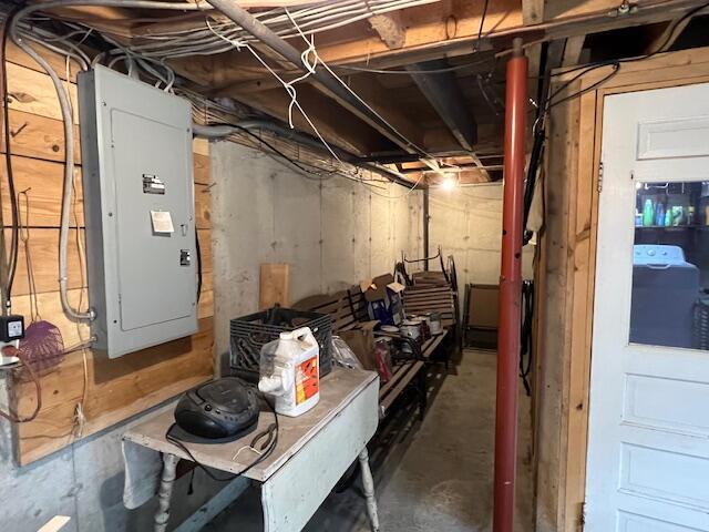 basement featuring electric panel