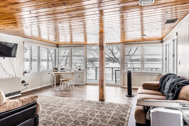 sunroom / solarium with wood ceiling and a wealth of natural light