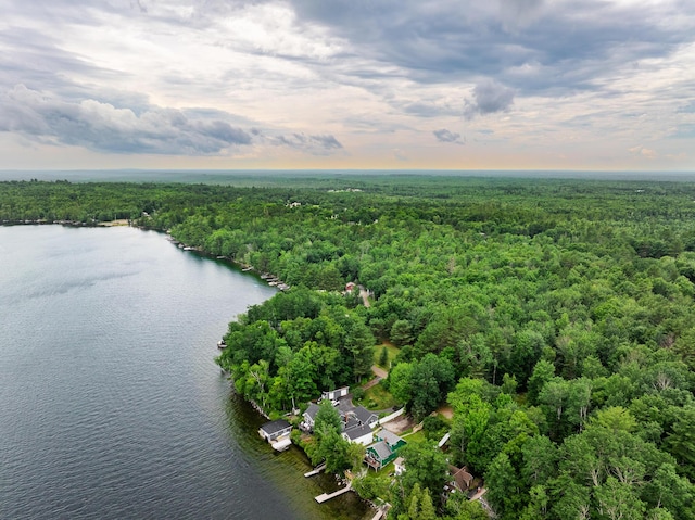 aerial view at dusk with a water view