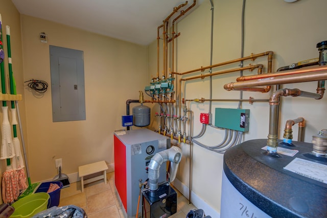 2 Maddox Pond Rd, Biddeford, ME 04005 - utility room with electric panel, water heater, and a heating unit