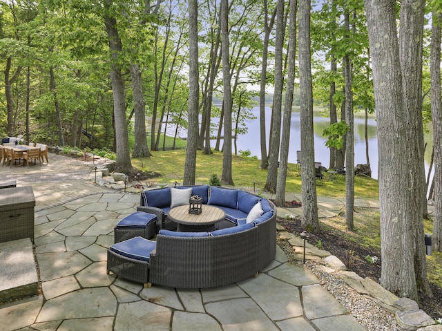 8 Hickory Ln, York, ME 03909 - view of patio with outdoor lounge area, a water view, and outdoor dining space