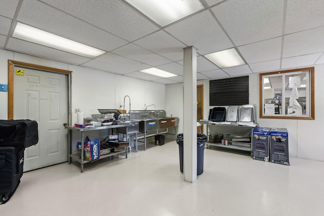 finished basement with a drop ceiling
