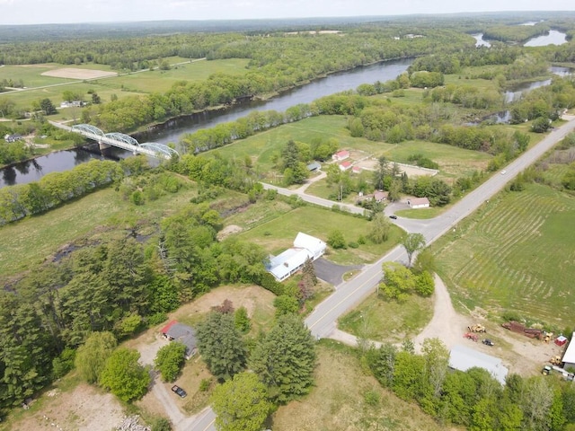 bird's eye view featuring a rural view and a water view