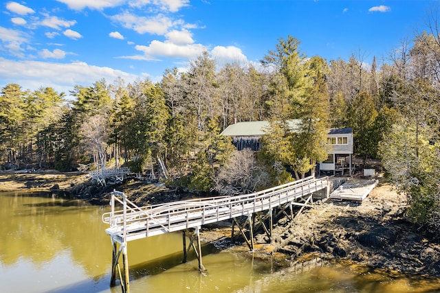 view of dock with a water view