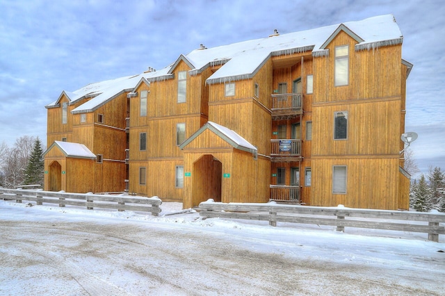 view of snow covered building