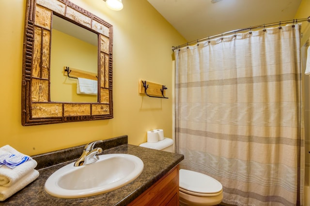 full bath featuring vanity, toilet, and a shower with curtain