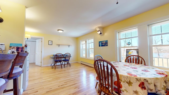 dining area featuring light hardwood / wood-style floors and baseboard heating