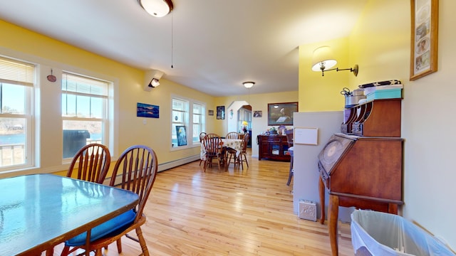 dining space with a wealth of natural light and light hardwood / wood-style flooring