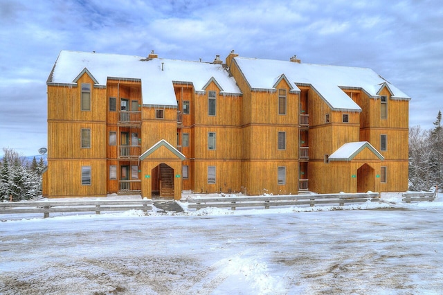 view of snow covered building