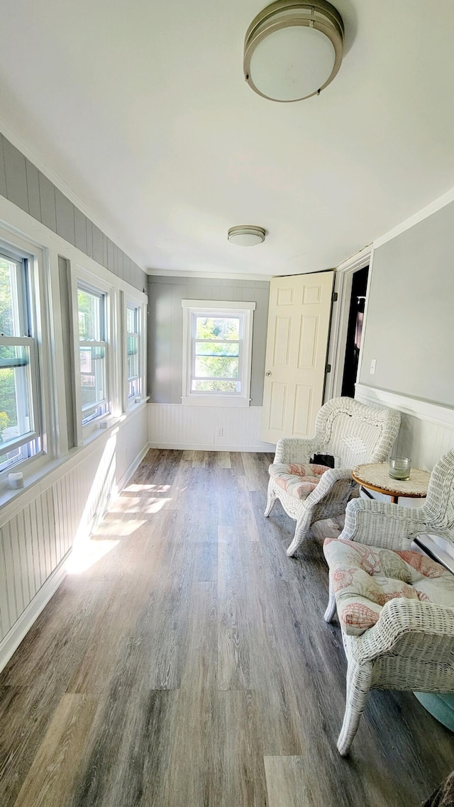 interior space with dark wood-type flooring