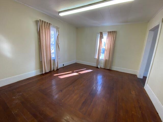 spare room featuring plenty of natural light and dark wood-type flooring