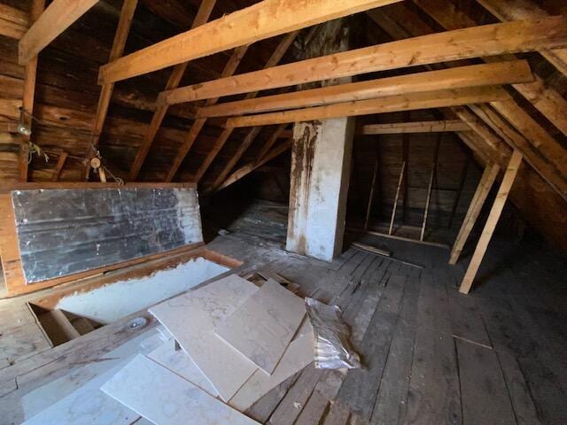 view of unfinished attic