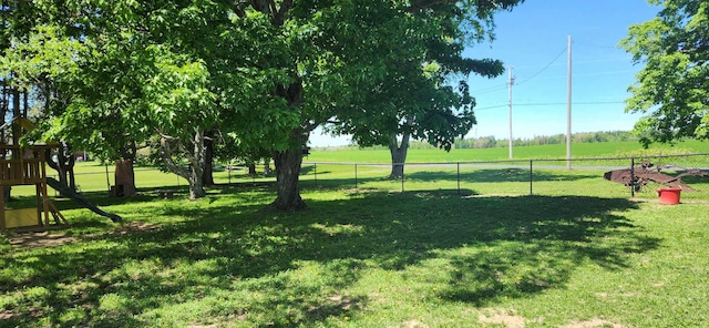 view of home's community with a rural view and a yard