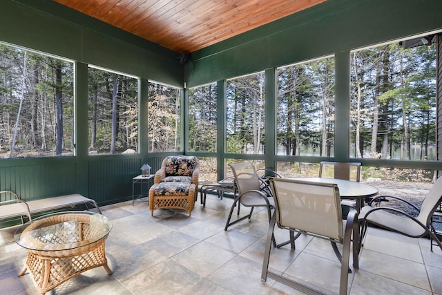 sunroom / solarium featuring wood ceiling