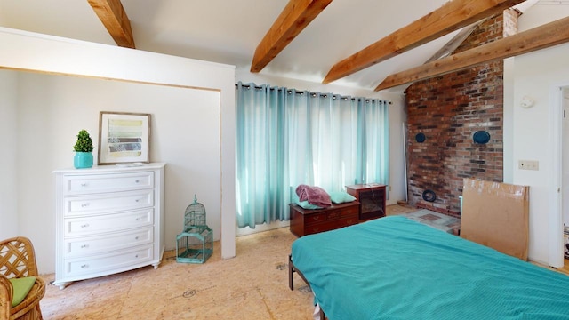 bedroom with beam ceiling