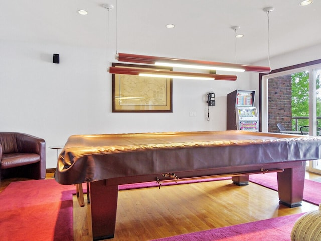 rec room featuring light wood-type flooring and pool table