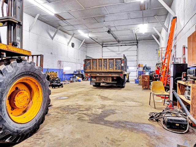 garage featuring a workshop area