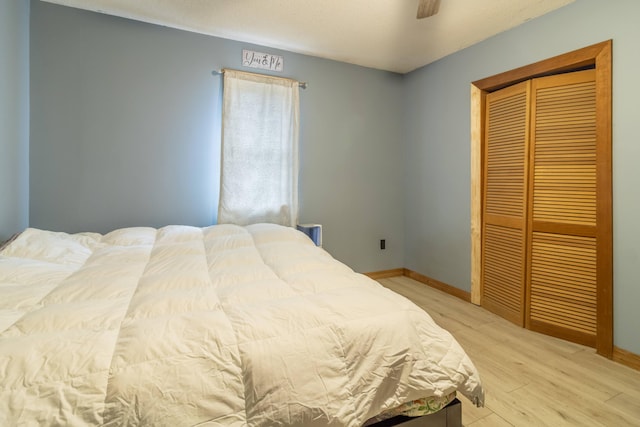 98 Old Rte 1, Gouldsboro, ME 04607 - bedroom featuring a closet, ceiling fan, and light hardwood / wood-style floors
